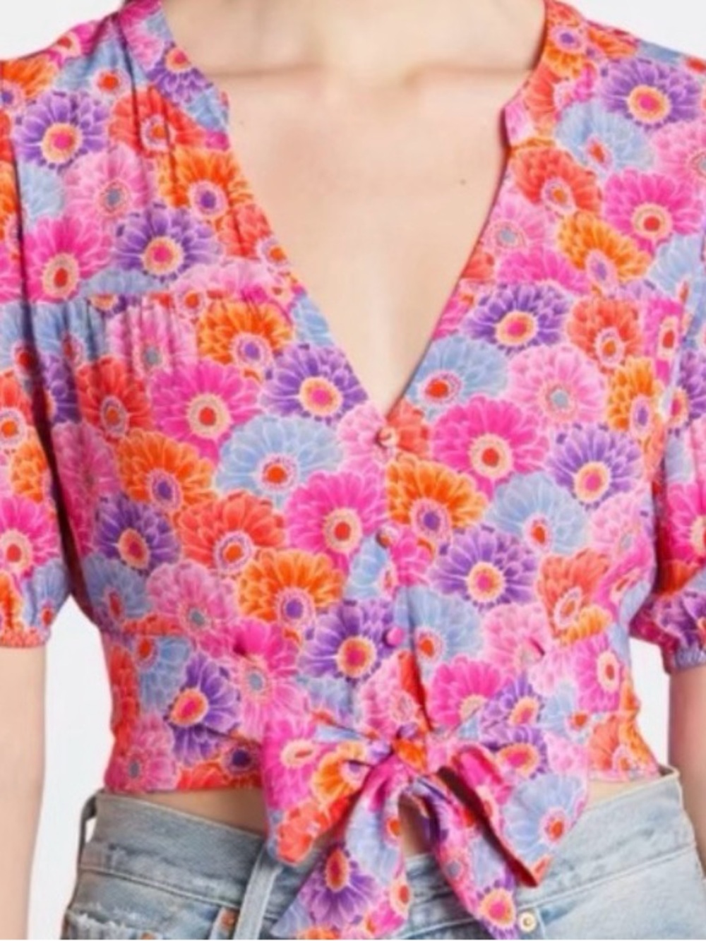 STEVE MADDEN size SMALL*, Floral Tie-Front Cropped Top in Pink and Purple